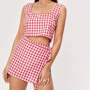 Gingham Cotton Crop And Mini Sarong Cover Up Beach Set